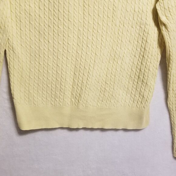 Talbots Small Sweater Cable Knit Butter Yellow V-Neck Cotton Preppy Classic Vtg - Picture 3 of 8
